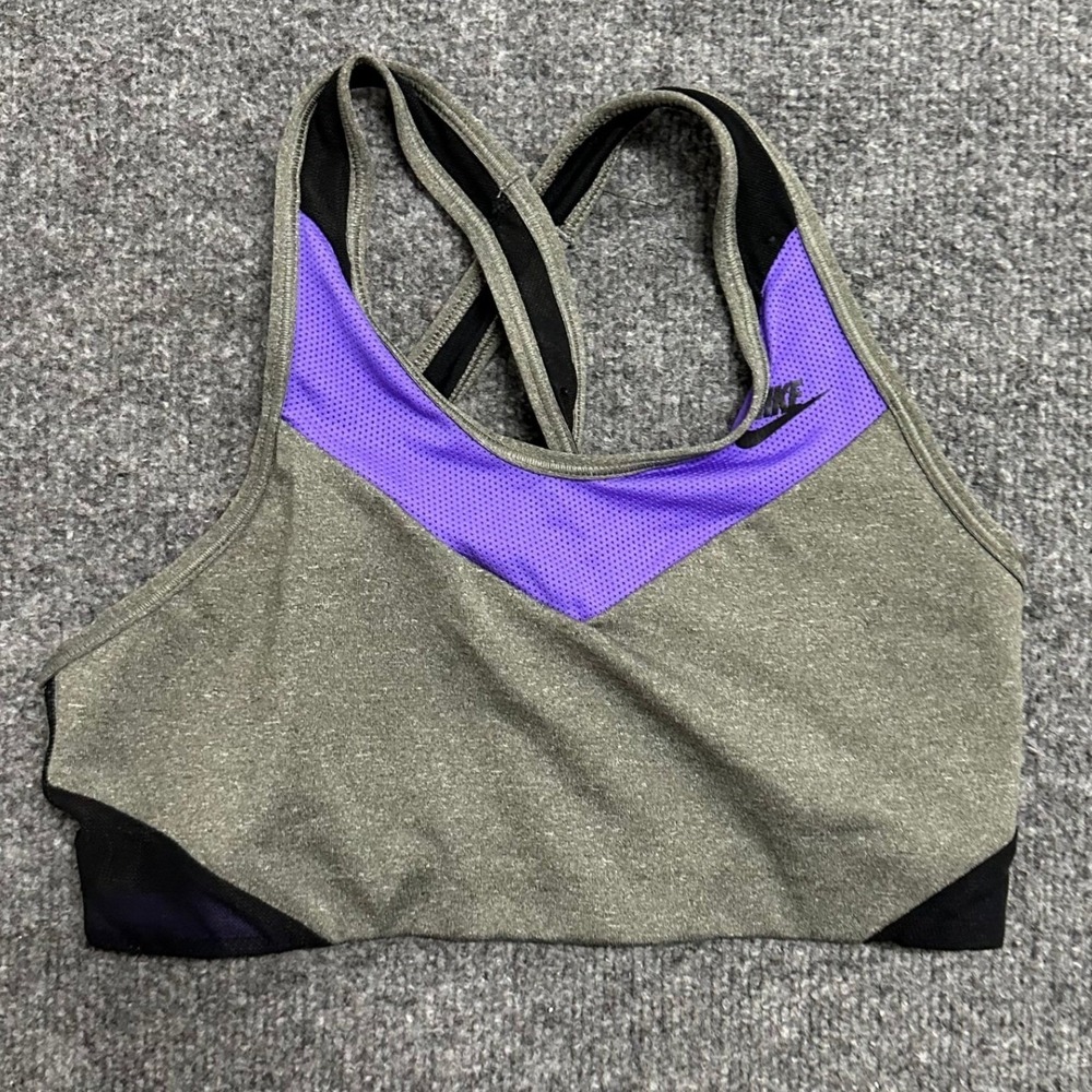 Nike Sports Bra Womens Size M Gray Purple AR8852-091 Racerback Mesh Athletic